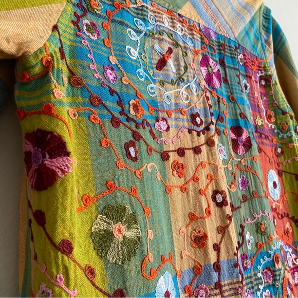 Soft Surroundings Plaid Embroidered Shirt Button Up Floral Blouse Size PS - Picture 4 of 7